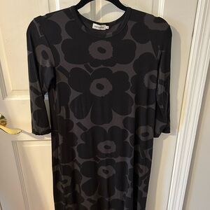 Marimekko Black Floral 3/4 Sleeve Dress